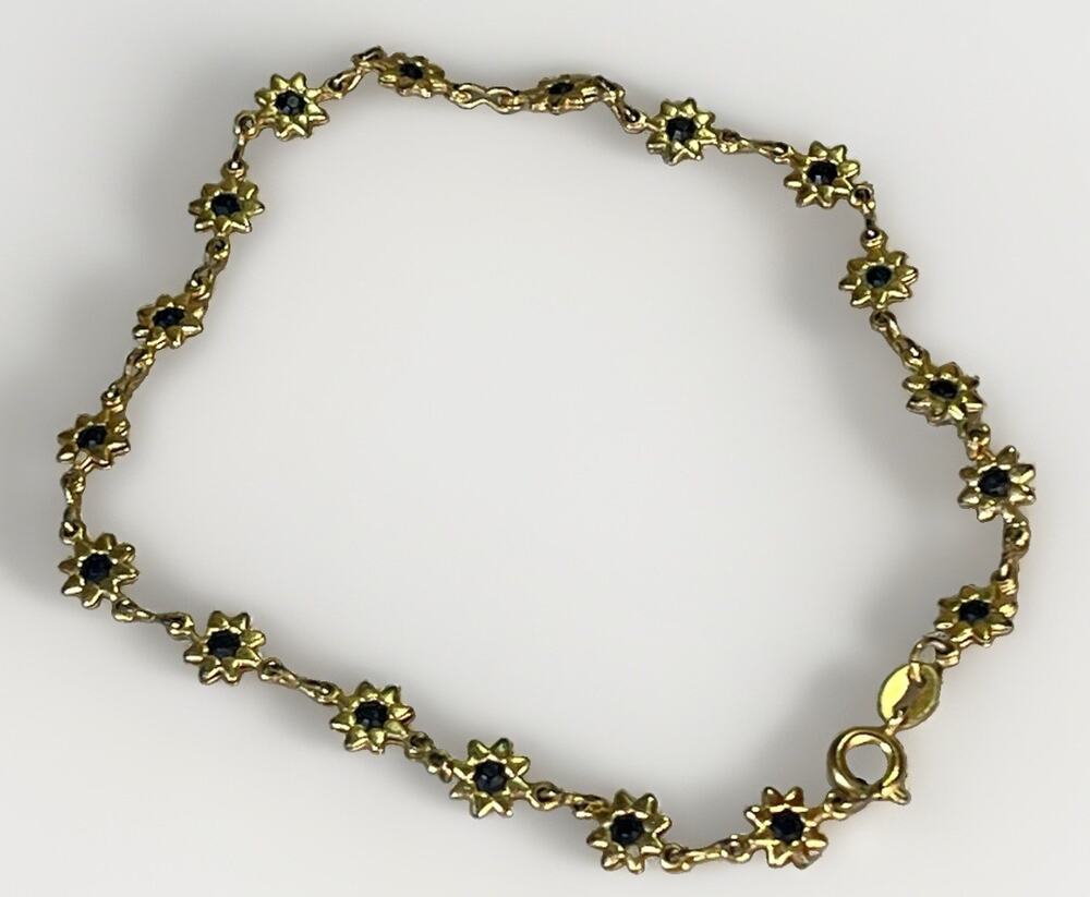Vintage 10K Gold Filled Garnet Sunburst Link Bracelet 10” 3.4g - Signed AAB